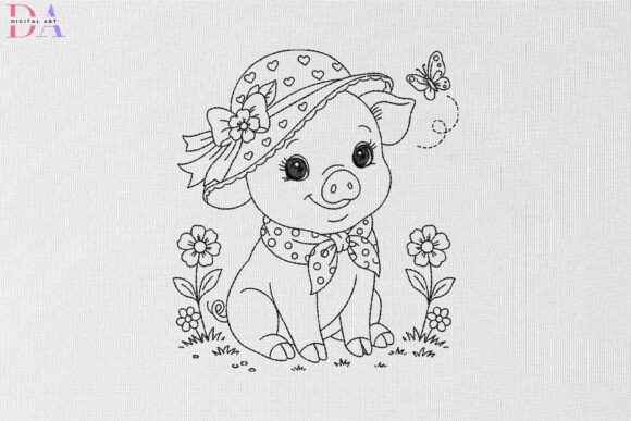 Adorable Piglet in a Floral Sunhat Design