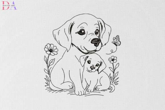 Adorable Puppy Family Garden Embroidery