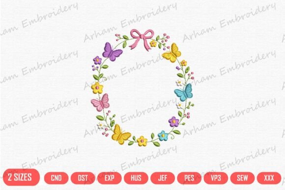 Butterfly Blossom Wreath: A Charming Embroidery Design