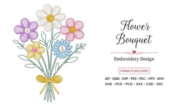 Charming Daisy Flower Bouquet Embroidery Design