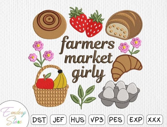 Charming Farmers Market Girly Embroidery Design