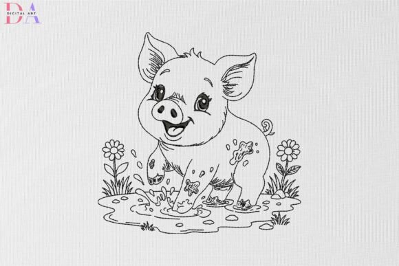 Charming Happy Piglet Mud Splash Embroidery