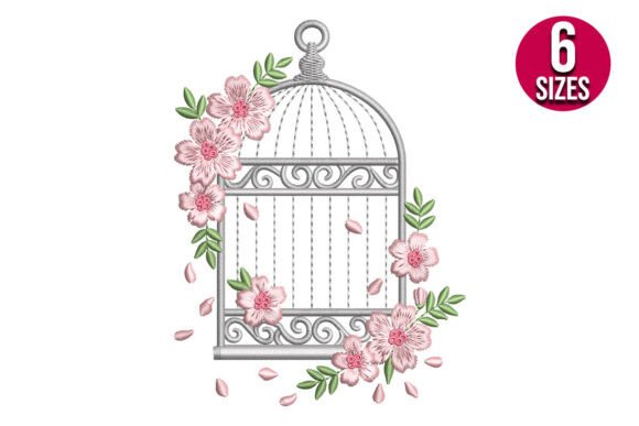 Elegant Floral Bird Cage: A Seasonal Embroidery Delight