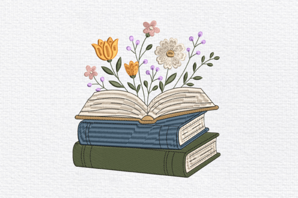 Elegant Floral Books Embroidery Design