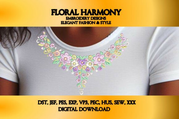 Elegant Floral Harmony Neckline Embroidery