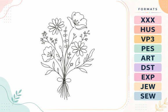 Elegant Wildflower Bouquet for Seasonal Embroidery