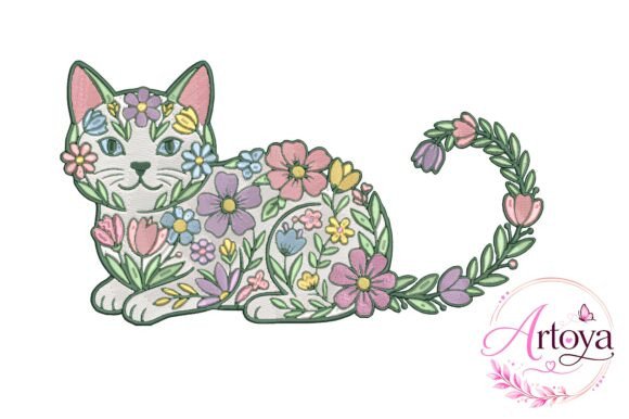 Floral Cat Embroidery Design: A Whimsical Touch