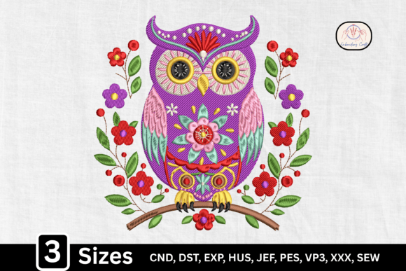 Floral Owl Bird Folk Art: A Vibrant Embroidery Design