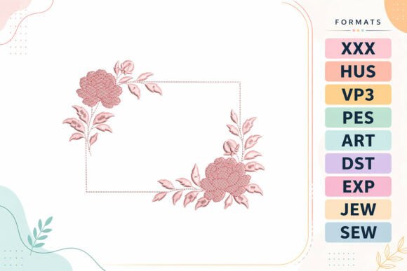 Floral Rectangle Frame: A Versatile Embroidery Design
