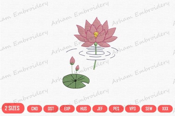 Pink Lotus Bloom Serenity Garden Embroidery