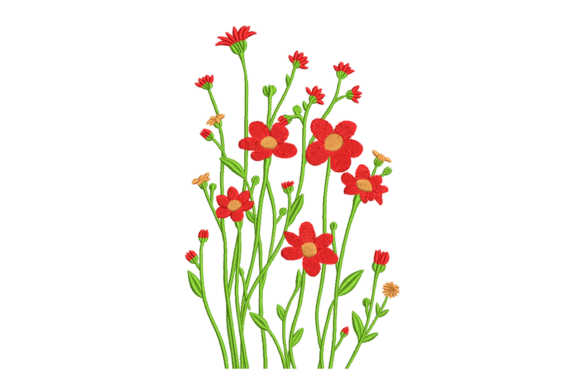 Red Wildflower Bouquet: A Vibrant Embroidery Design