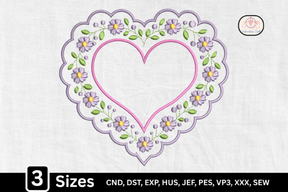 Romantic Lace Floral Heart: A Charming Embroidery Design